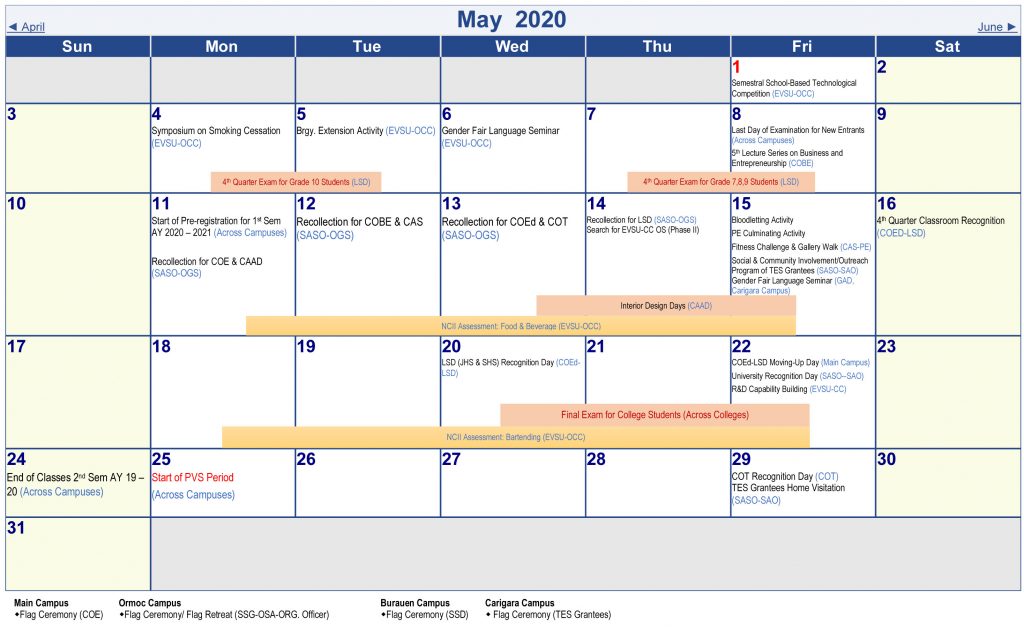 Calendar of Activities - AY 2019-2020 - May 2020